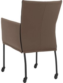 Goossens Eetkamerstoel Funk Zwarte Poten bruin leer met armleuning en Zwart skater wiel met zwarte kapmet wielen, modern design