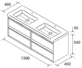 Muebles Resh badmeubel 140cm met 4 lades en wastafel zwart mat