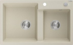 Mexen Tomas granit gootsteen 2-kamerig 800 x 500 mm, beige, chrom sifon - 6516802000-69