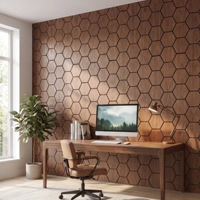 Hexagon Panel Walnoot 81CM | Akoestisch | Wanddecor | Zeshoekig