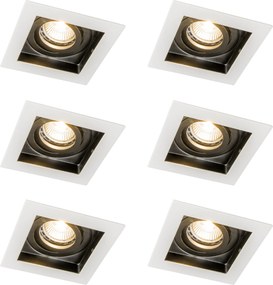 Set van 6 moderne inbouwspots wit met zwart verstelbaar - Carree