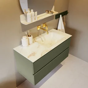 Mondiaz Vica DLux badmeubel 100cm army 2 lades met wastafel frappe rechts zonder kraangat