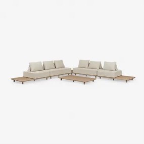 Woonkamerset Met Modulaire Hoekbank Van 4 Delen Met Bijzettafel En Salontafel 160x95 Cm In Acaciahout Portet Lichte Acaciekleur - Sklum