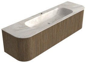Mondiaz Kurve-dlux 160cm badmeubel ronding links/rechts dusk met 1 lade en 2 deuren en wastafel big medium midden 1 kraangat ostra