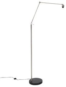 Moderne vloerlamp staal met kap zwart linnen 45 cm - Editor