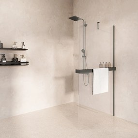Saniclear Oblique inloopdouche 100cm met handdoekhouder en helder glas verouderd ijzer - gunmetal