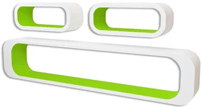 vidaXL Wandplanken kubus MDF zwevend voor boeken/dvd 3 st wit-groen