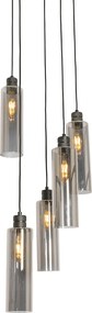 Moderne hanglamp zwart met smoke glas 5-lichts - Stavelot