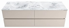 Mondiaz Vica DLux badmeubel 150cm linen 4 lades met wastafel glace dubbel zonder kraangat