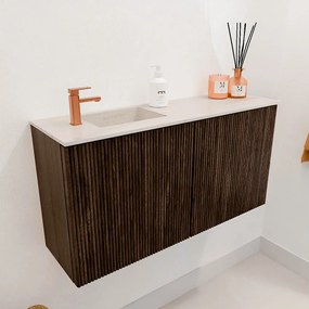Mondiaz Joya DLux 80cm toiletmeubel walnut met wastafel faye links 1 kraangat meli
