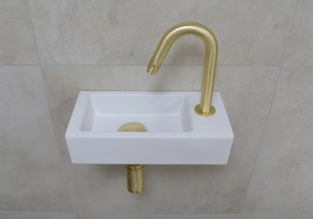 Mueller Mini Rhea 36x18x9cm fonteinset mat wit met gouden gebogen fonteinkraan rechts