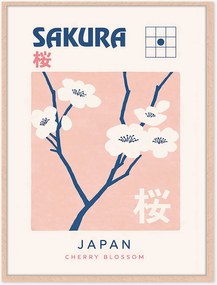 Ingelijste digitale print Sakura, handgemaakt