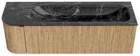 Mondiaz Kurve-dlux 145cm badmeubel ronding links oak met 1 lade en deur en wastafel big large rechts 2 kraangaten lava