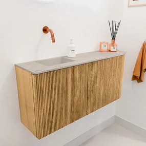Mondiaz Joya DLux 90cm toiletmeubel ronding rechts oak met wastafel faye links zonder kraangat opalo