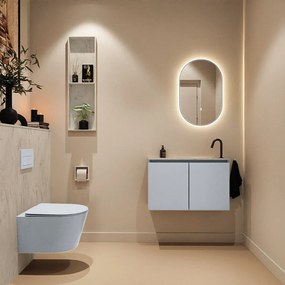 Mondiaz Ture DLux toiletmeubel 80cm clay met wastafel opalo rechts met kraangat