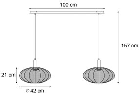 Eettafel / Eetkamer Japandi hanglamp beige met stoffen kap 2-lichts - BidaJapandi E27 Scandinavisch rond Binnenverlichting Lamp