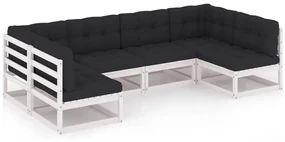 vidaXL 6-delige Loungeset met kussens massief grenenhout wit
