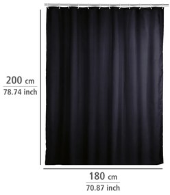 Wenko anti-schimmel douchegordijn 180x200cm polyester uni zwart inclusief ringen