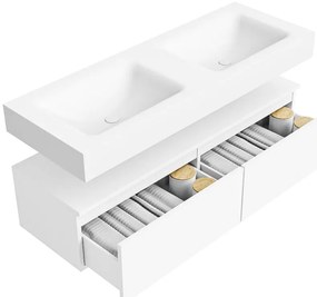 Zaro Alan badmeubel 130cm talc 2 lades met vrijhangende wastafel cloud dubbel zonder kraangat talc