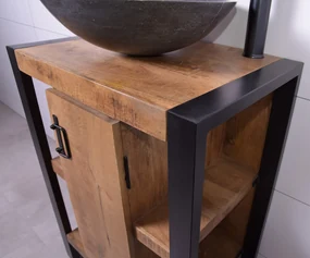 MD Interior Mocu mangohout wastafelmeubel 60cm met natuurstenen kom