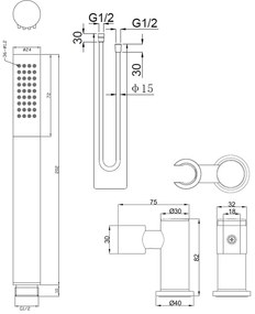 Mueller Gold staafhanddoucheset met wandhouder mat zwart met messing geborsteld