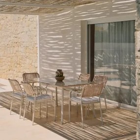 Rechthoekige Tuintafelset 160x90 Cm Met 6 Stapelbare Tuinstoelen Van Gevlochten Touw Arhiza Tapioca Beige - Sklum