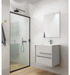 Adema Prime Essential Badkamermeubelset - 60x55x46cm - 1 ovale wasbak wit - 1 kraangat - 2 lades - rechthoekige spiegel - mat cotton (beige) SW892657/SW718716/SW724610