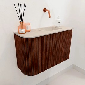 Mondiaz Joya DLux 60cm toiletmeubel ronding links ruby met wastafel faye rechts zonder kraangat frappe