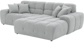 Goossens Excellent Bank Kubus - 40 X 40 Cm Stiksel lichtgrijs, stof, 1,5-zits, modern design met chaise longue rechts