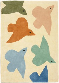 Handgetuft kindervloerkleed Birds Terracotta Blue, in verschillende formaten