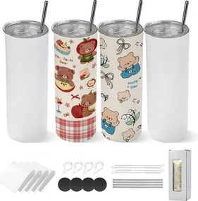 VEVOR sublimatiebekers 4 stuks (591 ml), roestvrijstalen sublimatiebekers met deksels en rietjes, dubbelwandige geïsoleerde sublimatiebekers voor individuele doe-het-zelf-ontwerpen en cadeaus