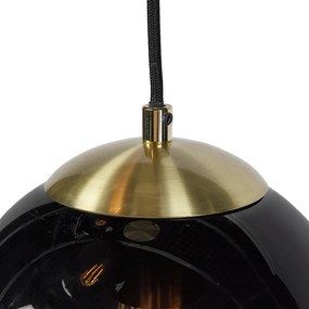 Hanglamp woonkamer, Art Deco, Modern, drie zwarte glazen bollen bij elkaar, zithoek, bijzettafel Modern E27 Binnenverlichting Lamp