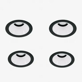 Pack Van 4 Inbouw Led-downlights Met Ronde Frames Ø7 Cm In Aluminium Luisiana Zwart – Wit & Warm Wit 3000k & 8 W & 23º - Sklum