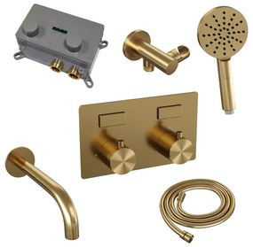 Brauer Gold Edition thermostatische inbouw badkraan met uitloop en 3 standen handdouche set 4 messing geborsteld PVD