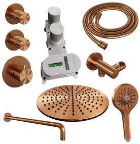 Brauer Copper Edition complete inbouw regendouche met 3 standen handdouche, gebogen wandarm en hoofddouche 30cm set 10 koper geborsteld PVD