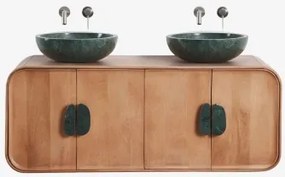 Dubbel Zwevend Badkamermeubelset 130x45 Cm Van Mangohout En Natuurlijke Kivalina-steen Udaipur Groen Marmer - Mangohout & 2 X Onde Groene Marmeren -