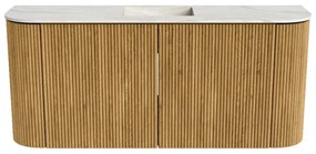 Mondiaz Joya DLux 95cm toiletmeubel ronding links/rechts oak met wastafel faye midden zonder kraangat ostra