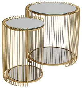 Kare Design Wire Double Ronde Bijzettafel Set Met Glas Goud - 45 X 45cm.