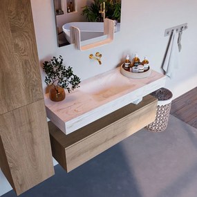 Mondiaz Alan DLux badmeubel 120cm washed oak 1 lade met wastafel ostra midden zonder kraangat