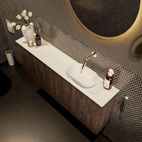 Mondiaz Fowy toiletmeubel 120cm dark brown met witte waskom rechts zonder kraangat