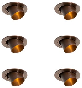 Set van 6 inbouwspots donkerbrons GU10 35mm rond kantelbaar - Installa