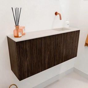 Mondiaz Joya DLux 90cm toiletmeubel walnut met wastafel faye rechts zonder kraangat meli
