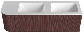 Mondiaz Kurve 145cm badmeubel ronding links ruby met 1 lade en deur en wastafel cloud dubbel/rechts zonder kraangat