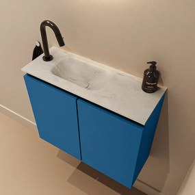 Mondiaz Ture DLux toiletmeubel 60cm jeans met wastafel opalo links met kraangat