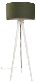 Vloerlamp tripod wit met stoffen kap donkergroen 50cm - Tripod Classic Landelijk, Modern E27 rond Binnenverlichting Lamp