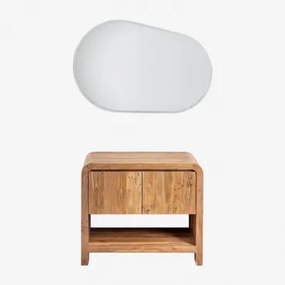 Badkamermeubelset Van Vacry Acaciahout Acacia Bruin & Without Sink & Ovaal Led En Anticondens 100x80 Cm Meunier & Zonder Kraan & ↔︎ 90 - Sklum