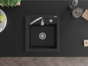 Mexen Vito granieten gootsteen 1-kamerig 520 x 490 mm, zwart, chromen sifon - 6503521000-77