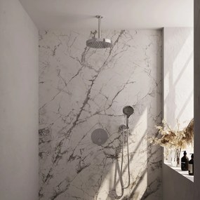 Brauer Stripe inbouw regendouche rond met 25cm hoofddouche, plafondarm en 3 standen handdouche set 42 chroom