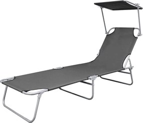 vidaXL Ligbed met luifel inklapbaar staal grijs