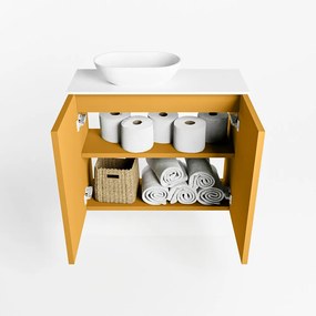 Mondiaz Fowy toiletmeubel 60cm ocher met witte waskom links zonder kraangat